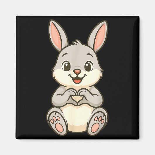 Rabbit Bunny Doing Heart With Hands Valentines Day Magneet (Voorkant)