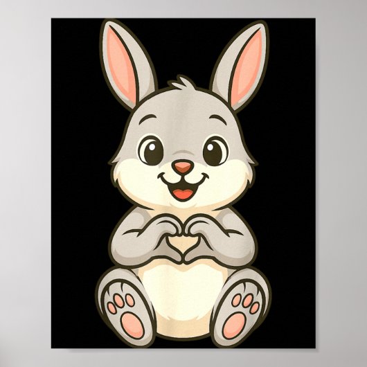 Rabbit Bunny Doing Heart With Hands Valentines Day Poster (Voorkant)