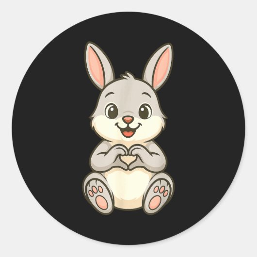 Rabbit Bunny Doing Heart With Hands Valentines Day Ronde Sticker (Voorkant)