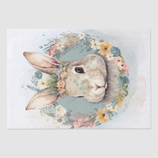 Rabbit Bunny Floral Waterverf Tissuepapier (Voorkant)