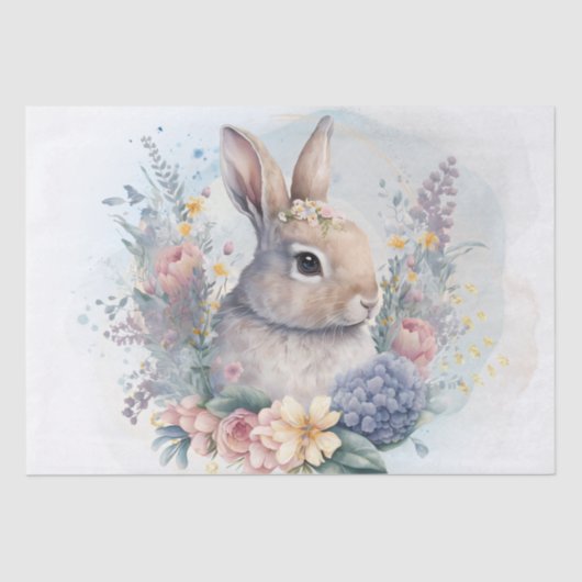 Rabbit Bunny Floral Waterverf Tissuepapier (Voorkant)