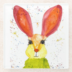 Rabbit Bunny Hare Floral Animal Wildlife Cute Glas Glazen Onderzetter