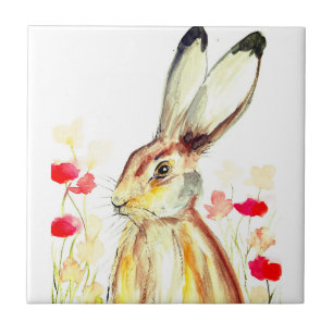 Rabbit Bunny Hare Floral Animal Wildlife Cute Tegeltje