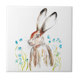 Rabbit Bunny Hare Floral Animal Wildlife Cute Tegeltje