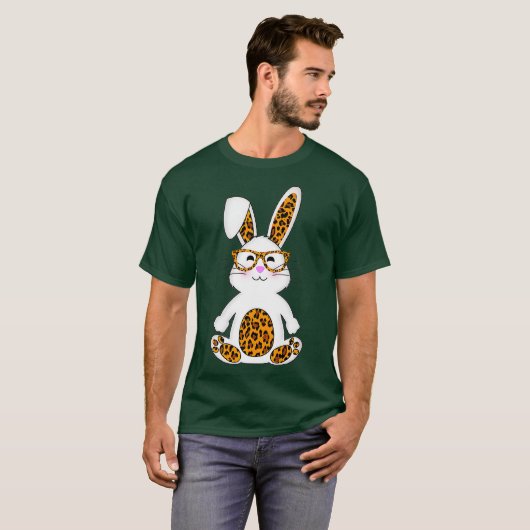 Rabbit Bunny met zonnebril Leopard Cute Easter T-shirt (Voorkant volledig)