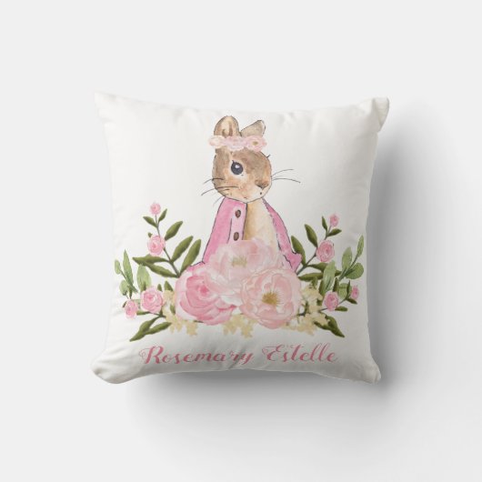 Rabbit Bunny Pink Floral Baby Girl Nursery Decor Kussen (Voorkant)