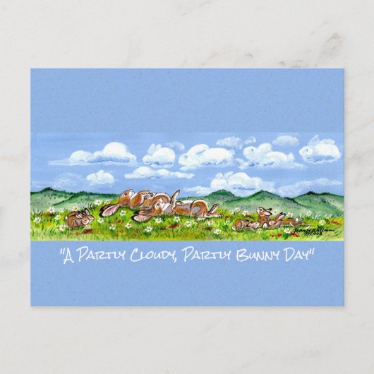 Rabbit Bunny Watching Clouds Fun Waterverf Art P Briefkaart (Voorkant)