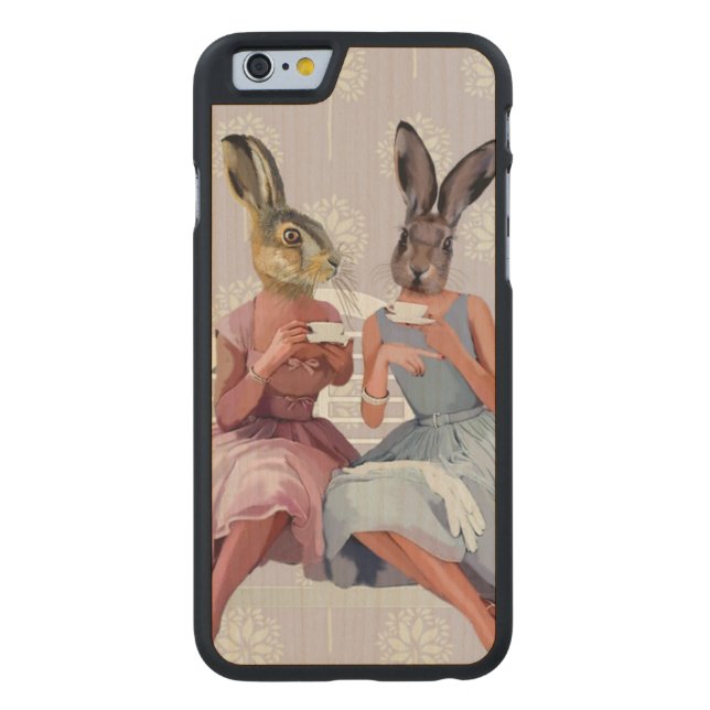 Rabbit Chat Carved Wood iPhone Hoesje (Achterkant)