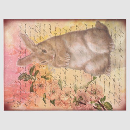  Rabbit Cursive Script Decoupage Tissue Pap Tissuepapier (Voorkant)