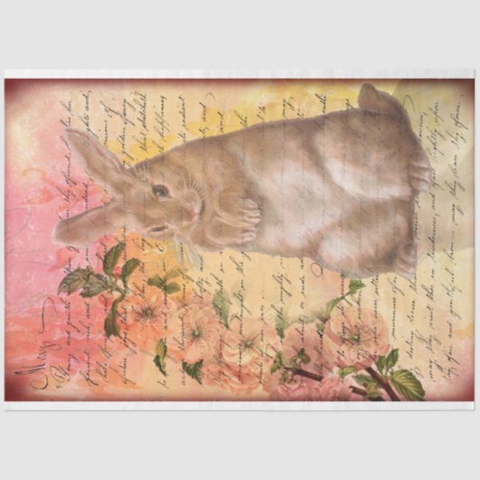  Rabbit Cursive Script Decoupage Tissuepapier (Voorkant)