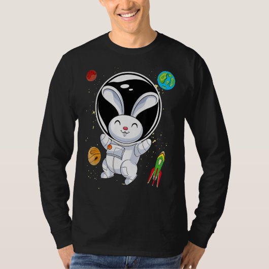 Rabbit Cute Animal Rocket Planets Scientist Astron T-shirt (Voorkant)