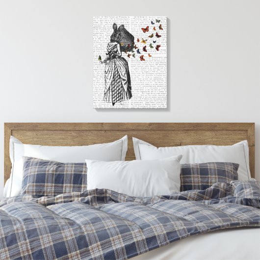 Rabbit en Butterfly Parasol Canvas Afdruk (Insitu (Slaapkamer))