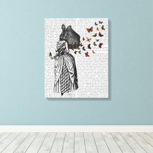 Rabbit en Butterfly Parasol Canvas Afdruk (Insitu (Houten vloer))