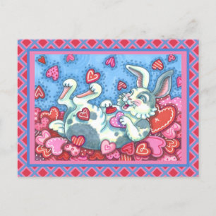 RABBIT EN COLORFUL HEARTS RAINING VALENTIJNSE FEESTDAGENKAART