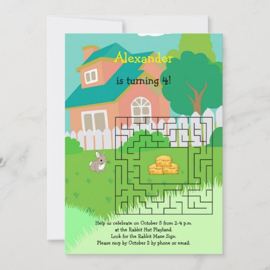 Rabbit et foin Invitations de Maze pour enfants (Devant)