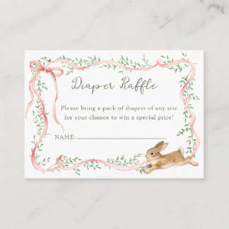 Rabbit Floral Pink Bow Baby Shower Diaper Raffle Informatiekaartje