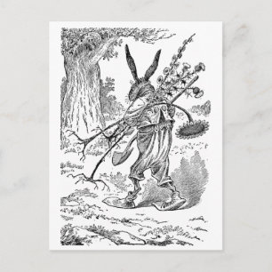 Rabbit Gardener met schoppen en ontwortelde Plante Briefkaart