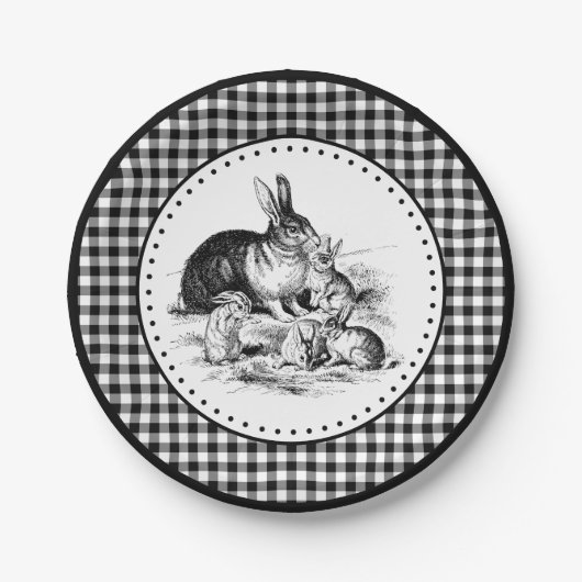 Rabbit Gingham Papieren Bordje (Voorkant)