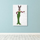 Rabbit Green Dress Canvas Afdruk (Insitu (Houten vloer))