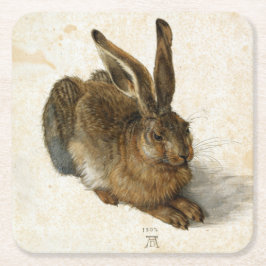 Rabbit, Hare by Durer  Natuur Art uit 1502 Vierkante Kartonnen Onderzetter