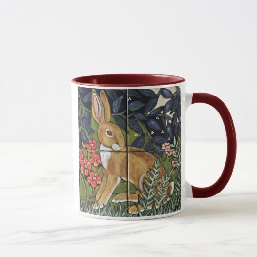 Rabbit Hare in Forest William Morris Style Mok (Rechts)