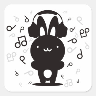 Rabbit_Headphones Vierkante Sticker