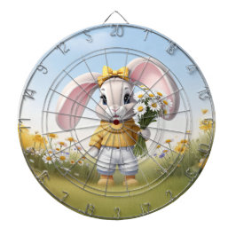 Rabbit holding bouquet of white daisies dartbord