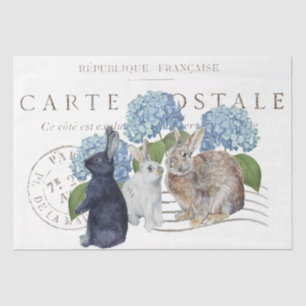 Rabbit Hydrangea Flower Carte Postale Decoupage Tissuepapier