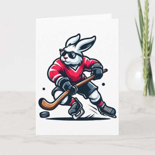 Rabbit Ice Hockey Bunny Easter Day Kaart (Voorkant)