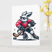 Rabbit Ice Hockey Bunny Easter Day  Kaart (Gele Bloem)