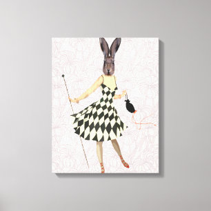 Rabbit in Black White Dress Canvas Afdruk