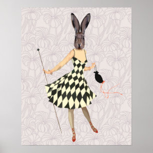 Rabbit in Black White Dress Poster