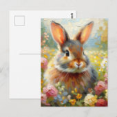 Rabbit in Floral Field Spring Artwork Briefkaart (Voorkant / Achterkant)