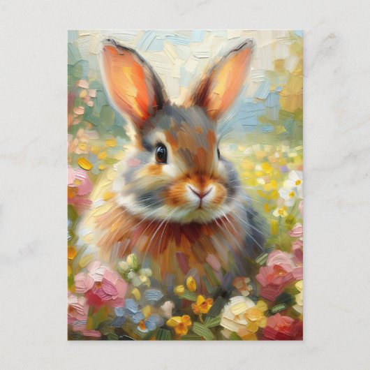 Rabbit in Floral Field Spring Artwork Briefkaart (Voorkant)