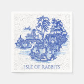 Rabbit Island Blue Willow Antiek Asian Pattern Servet (Voorkant)
