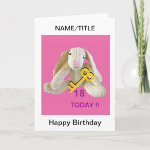Rabbit Key 18e verjaardagskaart, dochternaam enz. Kaart
