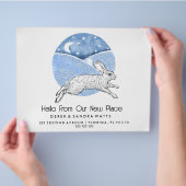 Rabbit  Lino Style Change of Address Card  Flyer (Hand)