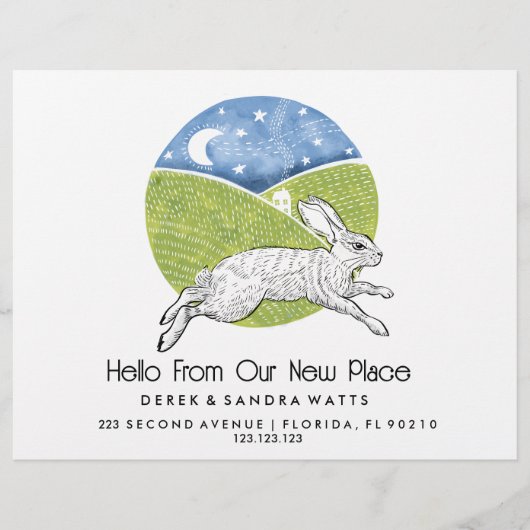 Rabbit  Lino Style Change of Address Card  Flyer (Voorkant)