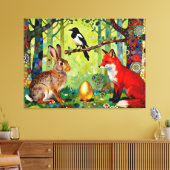 Rabbit, Magpie, Fox and “The Forest’s Secret”  Canvas Afdruk (Insitu (Woonkamer))