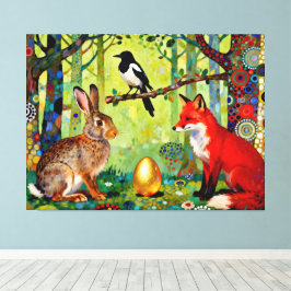 Rabbit, Magpie, Fox and “The Forest’s Secret”  Canvas Afdruk