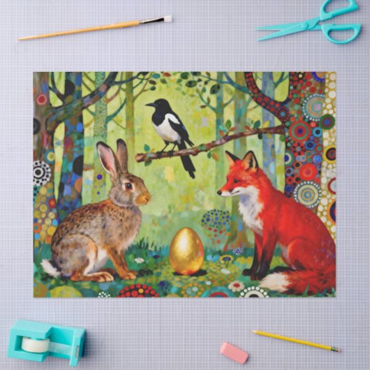 Rabbit, Magpie, Fox and “The Forest’s Secret” Tissuepapier (Craft)
