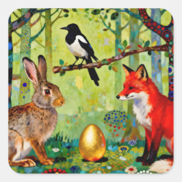 Rabbit, Magpie, Fox and “The Forest’s Secret”  Vierkante Sticker