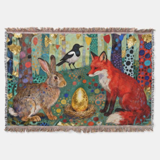 Rabbit, Magpie, Fox and “The Golden Goose Egg” Deken (Voorkant)