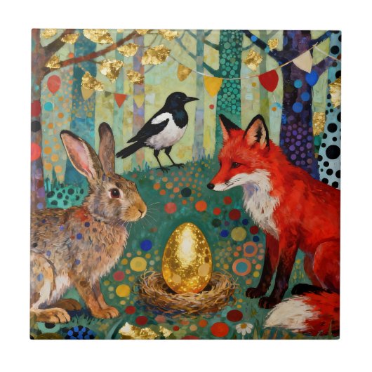 Rabbit, Magpie, Fox and “The Golden Goose Egg” Tegeltje (Voorkant)