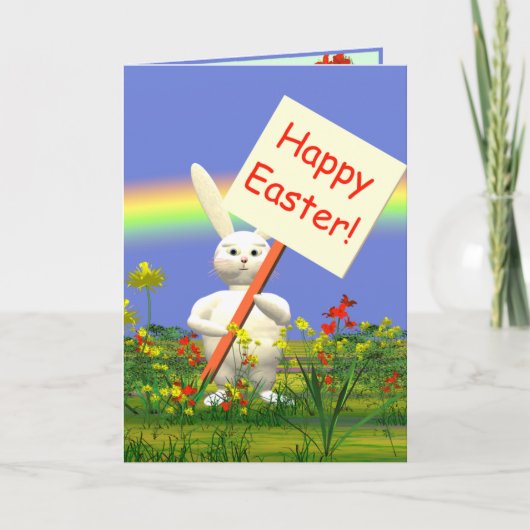 Rabbit met Happy Easter Sign Feestdagen Kaart (Voorkant)