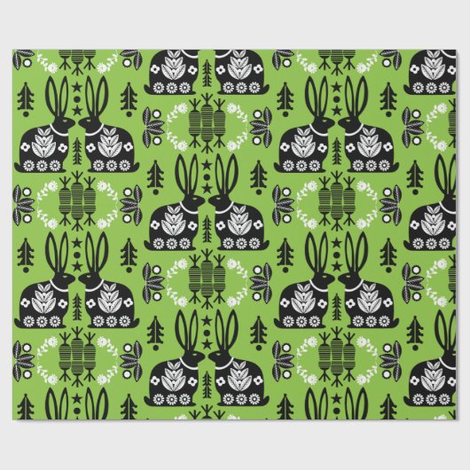 Rabbit Nordic Scandinavian Folk Art Cadeaupapier (Vlak)