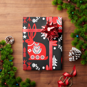 Rabbit Nordic Scandinavian Folk Art Cadeaupapier