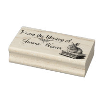 Rabbit on Books Personalized Wood Stamp for Books