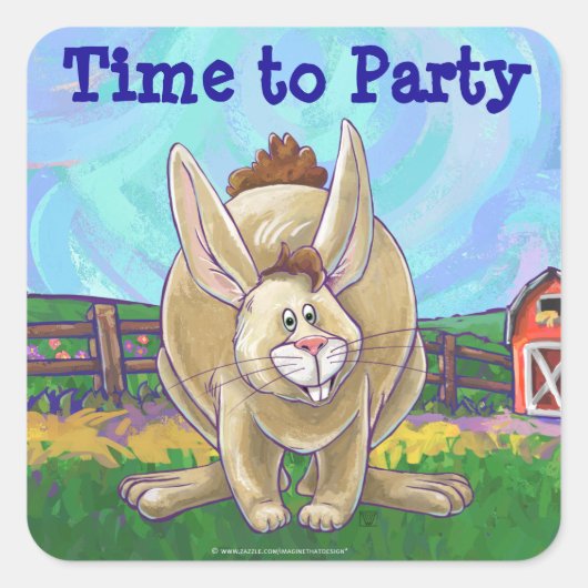 Rabbit Party Center Vierkante Sticker (Voorkant)