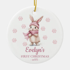 Rabbit Personalized Girl's First Christmas Keramisch Ornament